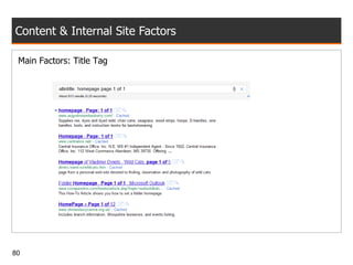 Content & Internal Site Factors Main Factors: Title Tag 
