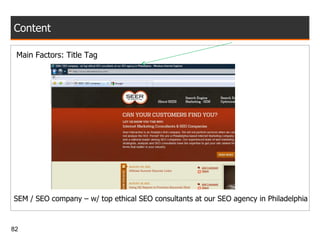 Content Main Factors: Title Tag SEM / SEO company – w/ top ethical SEO consultants at our SEO agency in Philadelphia 