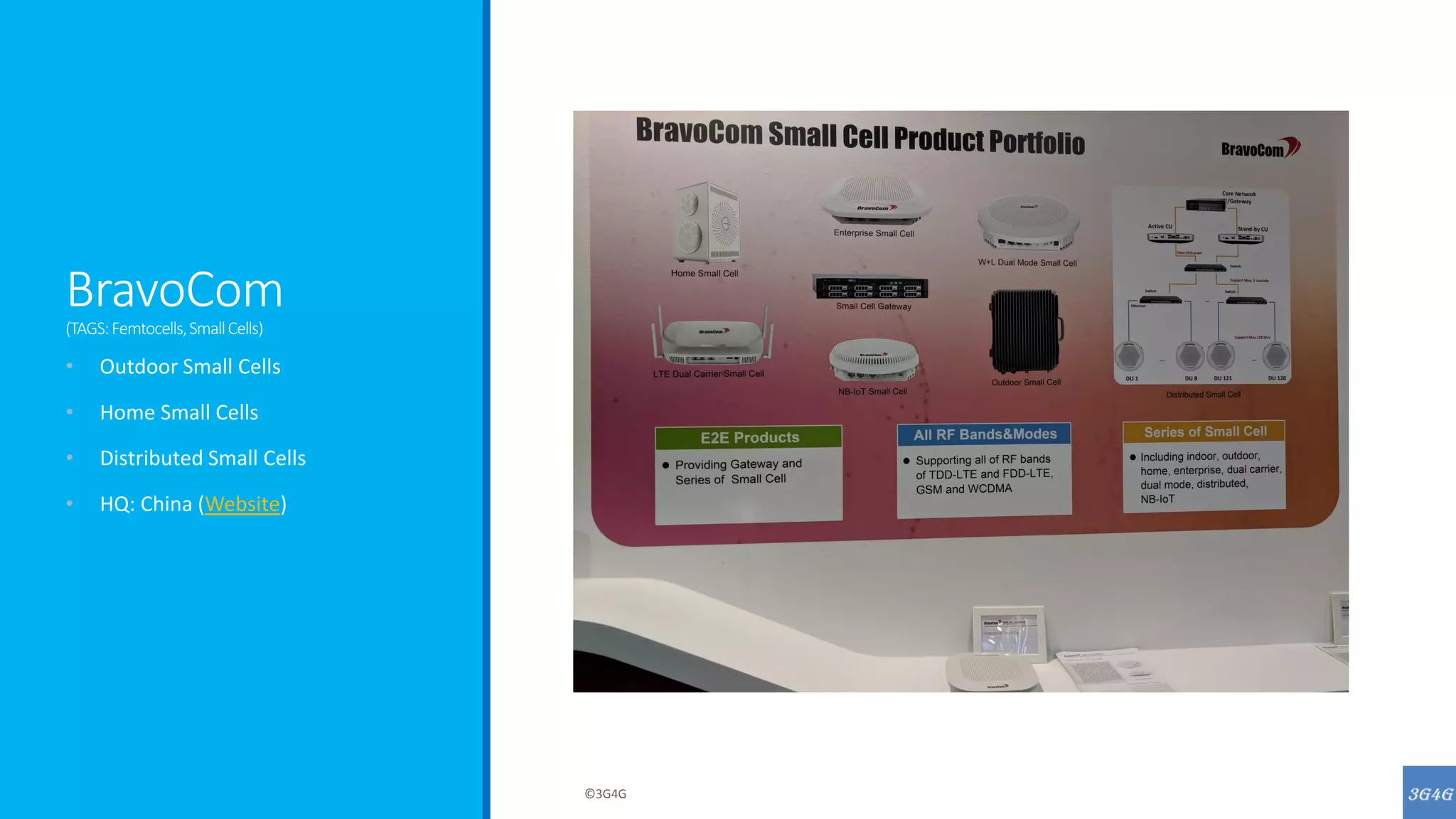 BravoCom
(TAGS:Femtocells,SmallCells)
• Outdoor Small Cells
• Home Small Cells
• Distributed Small Cells
• HQ: China (Website)
©3G4G
 