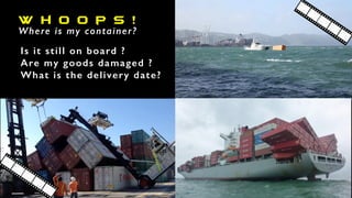 W h o o p s !
Is it still on board ?
Are my goods damaged ?
What is the delivery date?
Where is my container?
 