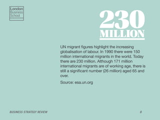 BUSINESS STRATEGY REVIEW 8
UN migrant ﬁgures highlight the increasing
globalisation of labour. In 1990 there were 150
mill...