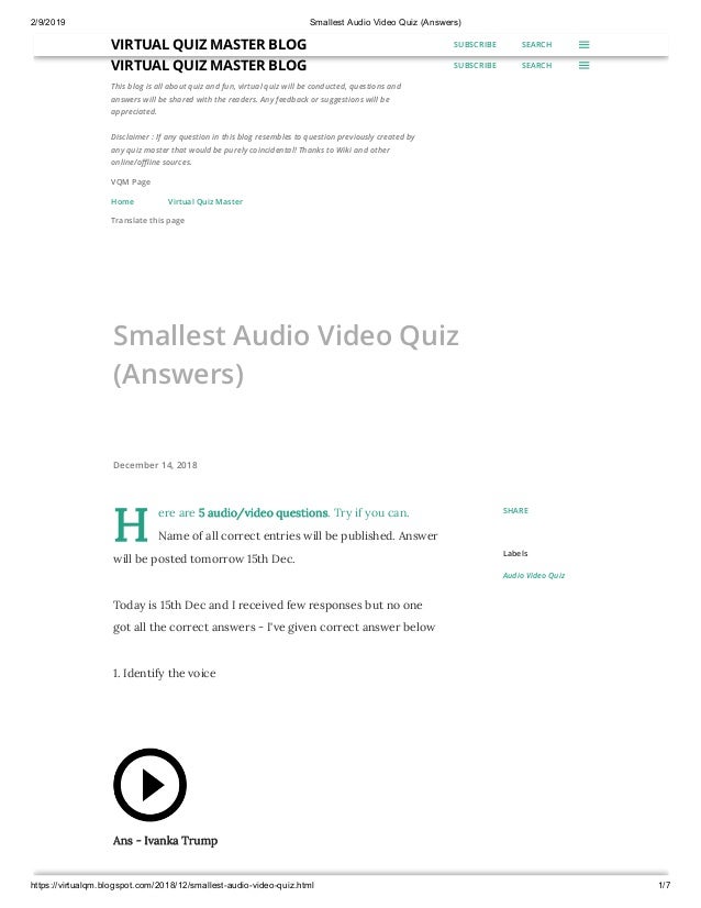 Smallest audio video quiz (answers)