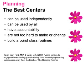 PlanningBrainstorming ActivitiesTeacher TableFour to five student centers