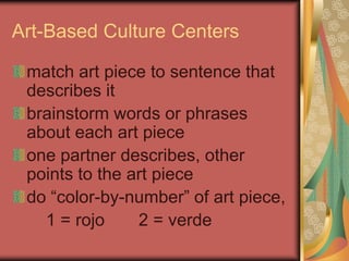 Interpersonal SkillsTeacher TableHaving simple conversations about personal informationTalking about likes, dislikes, or opinionsPlaying “Go Fish” or a variationDescribing picturesTalking about a holiday, folktale or books read in classRole-playing with puppets or animalsIntroducing or using situation cardsHints:Always ask “push” questionsHave a class list, rubric copy, or laptop for recording scores and making notes
