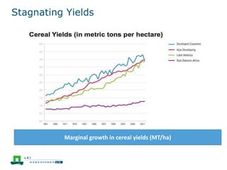 Stagnating Yields
Marginal growth in cereal yields (MT/ha)
 