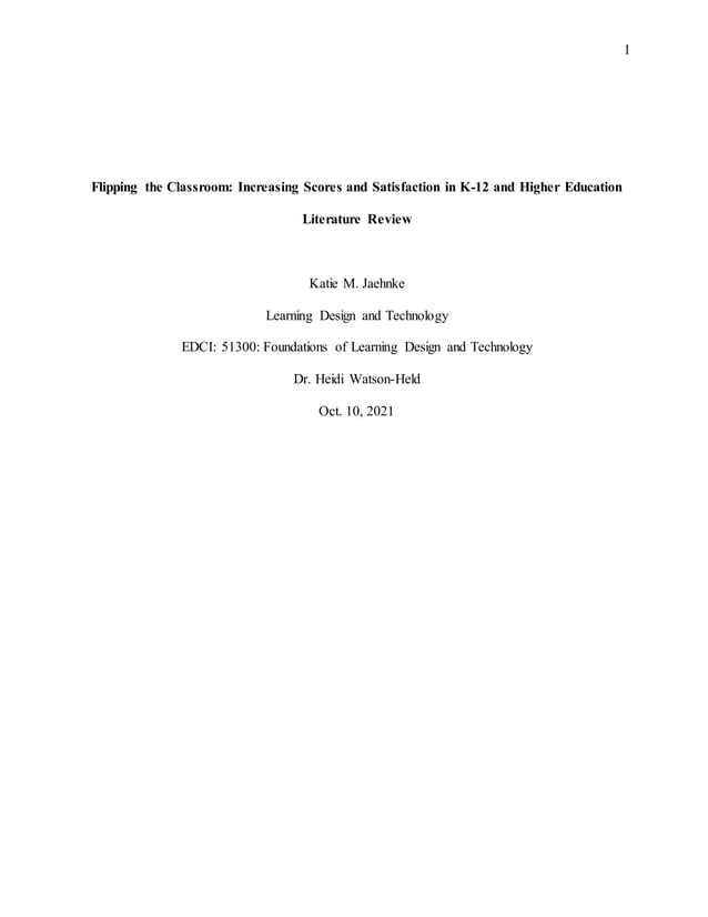 Flipped Classroom Literature Review PDF
