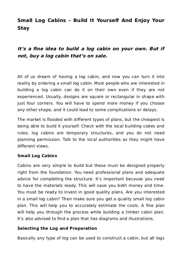 Small Log Cabins Build It Yourself And Enjoy Your Stay