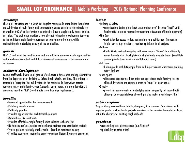 small lot ordinance mobile workshop apa 2012