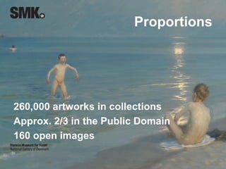 Proportions
260,000 artworks in collections
Approx. 2/3 in the Public Domain
160 open images
 