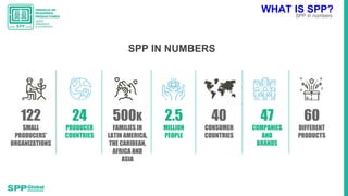 SPP IN NUMBERS
122
SMALL
PRODUCERS’
ORGANIZATIONS
24
PRODUCER
COUNTRIES
500K
FAMILIES IN
LATIN AMERICA,
THE CARIBEAN,
AFRI...