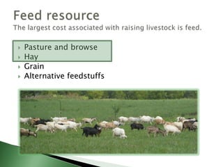 PurposeTo keep livestock containedTo keep predators outTo control grazing and manage livestockThree kindsPerimeter or boundaryInterior or crossHeavy use areasFencingPossible cost share from NRCS (EQUIP program) for rotational grazing.