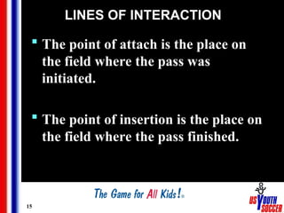15
LINES OF INTERACTION
 The point of attach is the place on
the field where the pass was
initiated.
 The point of insertion is the place on
the field where the pass finished.
 