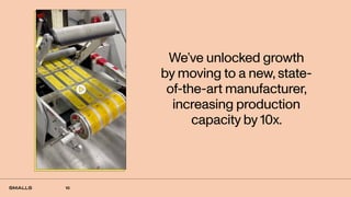 10
We’ve unlocked growth
by moving to a new, state-
of-the-art manufacturer,
increasing production
capacity by 10x.
 