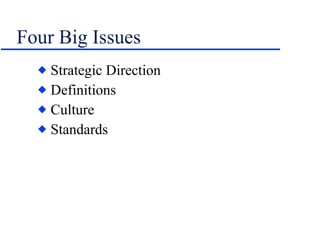 Four Big Issues Strategic Direction Definitions Culture Standards 