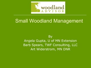Small Woodland Management By Angela Gupta, U of MN Extension Barb Spears, TWF Consulting, LLC Art Widerstrom, MN DNR 