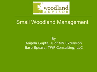 Small Woodland Management By Angela Gupta, U of MN Extension Barb Spears, TWF Consulting, LLC 