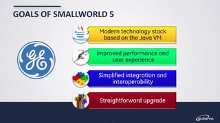 © Globema2016. All rights reserved.
7
GOALS OF SMALLWORLD 5
Modern technology stack
based on the Java VM
Improved performance and
user experience
Simplified integration and
interoperability
Straightforward upgrade
 
