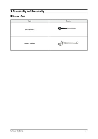 Samsung Electronics 3-1
3. Disassembly and Reassembly
 Necessary Tools
Item Remark
+SCREW DRIVER
MONKEY SPANNER
 