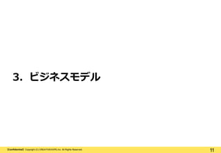 【Confidential】Copyright (C) CREATIVEHOPE,Inc. All Rights Reserved.
11
3. ビジネスモデル
 