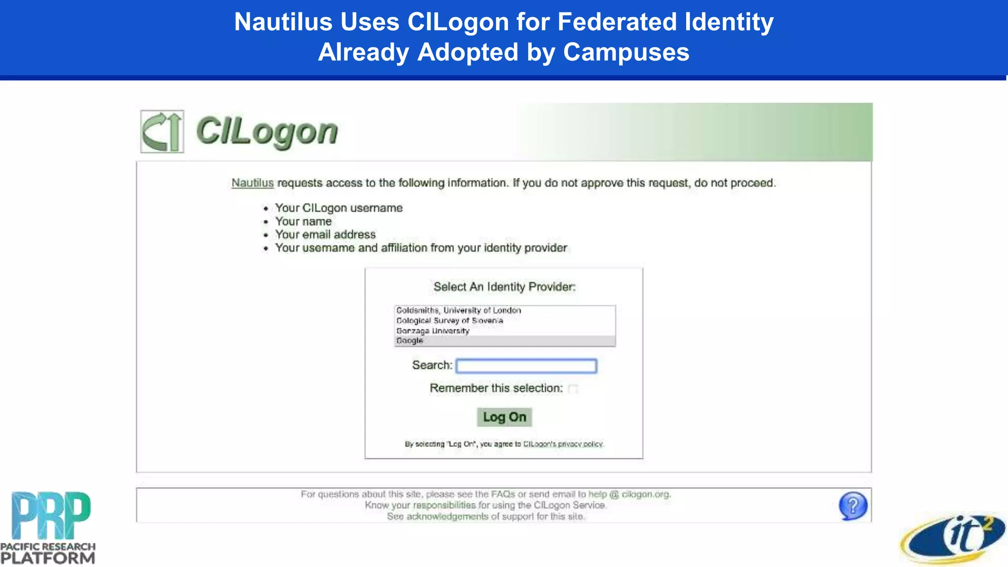 Nautilus Uses CILogon for Federated Identity
Already Adopted by Campuses
 