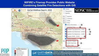 WIFIRE’s Firemap Provides Public Website
Combining Satellite Fire Detections with GIS
SoCal Wildfires Sept 6, 2022
 