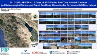 2017-2019: HPWREN: 15 Years of NSF-Funded Real-Time Network Cameras
and Meteorological Sensors on Top of San Diego Mountains for Environmental Observations
Source: Hans Werner Braun,
HPWREN PI
 