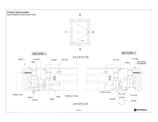 VIDRIO
Cortes Seccionales
Serie 45 Batiente Interna Smart Frame
1 2
3
4
ESCALA 1:1
SELLADOR
INTEMPERIE
E X T E R I O R
R007
I N T E R I O R
VIDRIO 24 mm.
68501
R008
GN-451
EP-0734
EP-0135
GN-650
GN-650
GN-450
45050
GN-618
Taquete y Pija
MURO GN-554 EP-0126 EP-0124
 