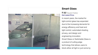 Smart
Glass
database
This report shows that
opticians and people
with interests in the
eyeglass business need
to be ready ...