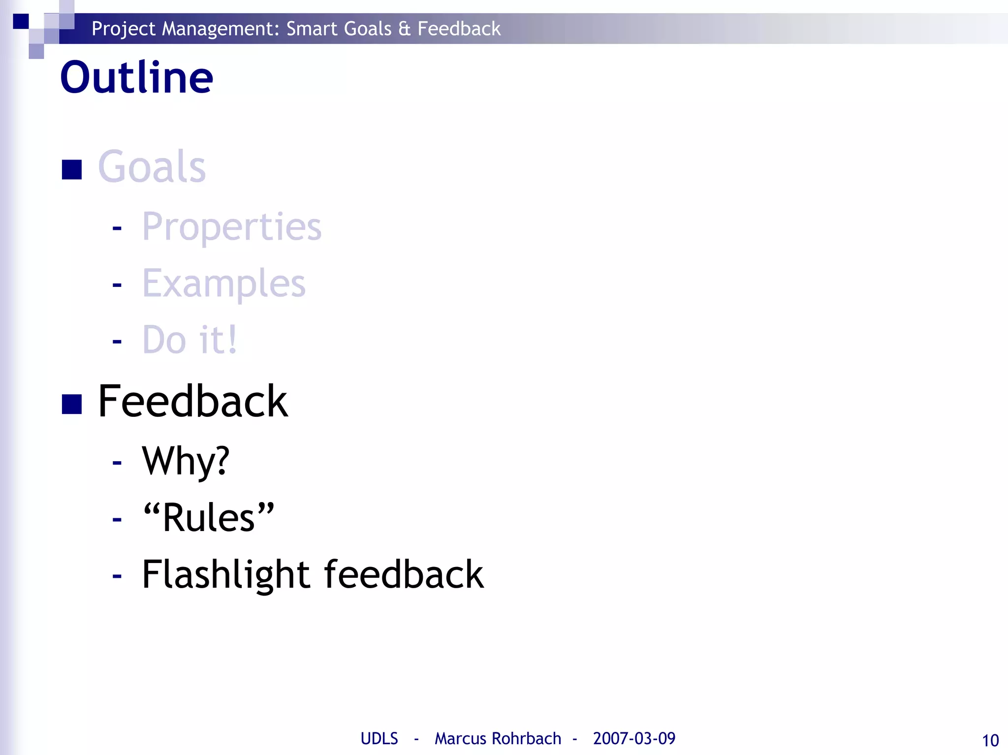 SMART Goals and Feedback (Project Management)
