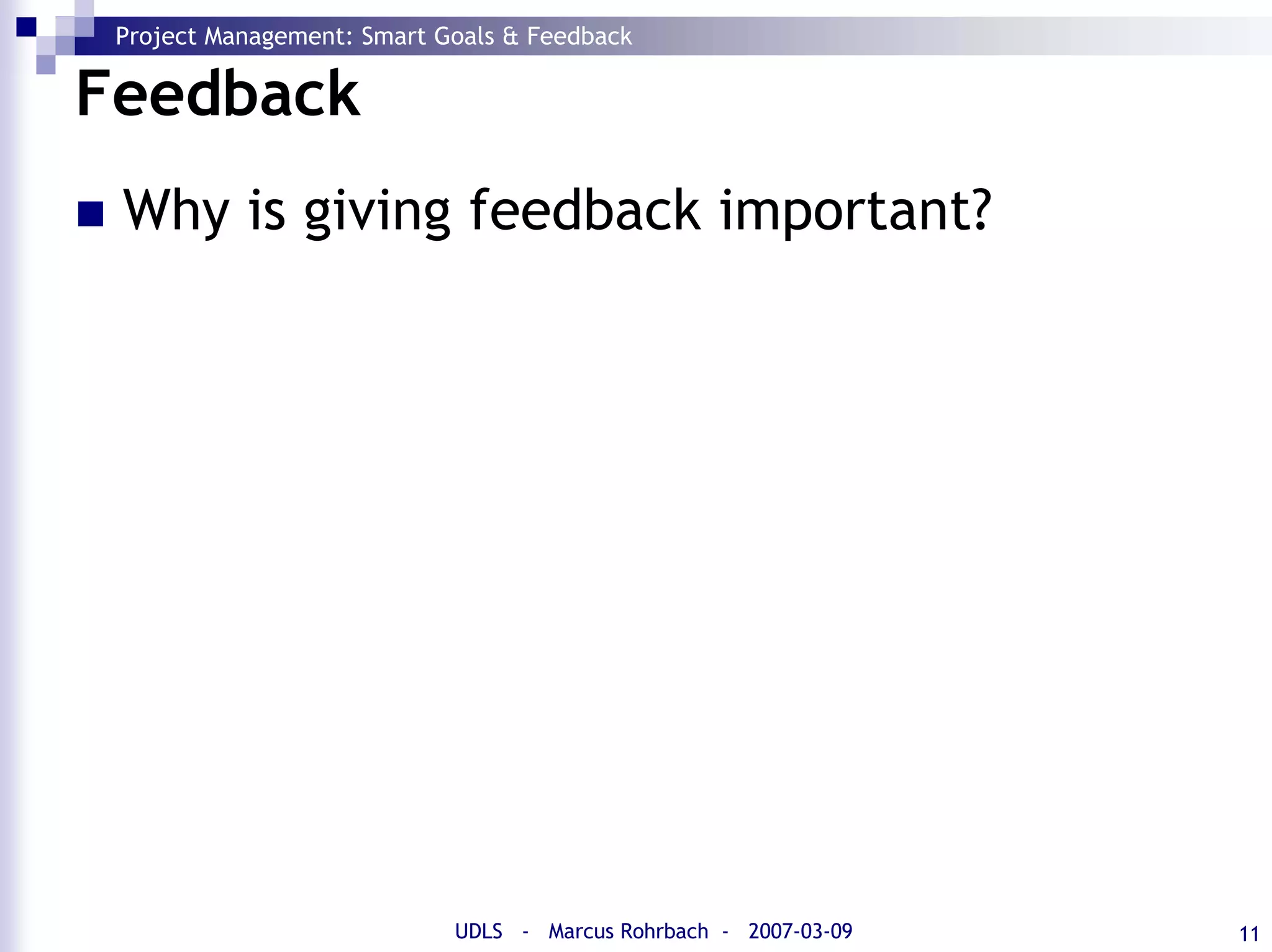 SMART Goals and Feedback (Project Management)