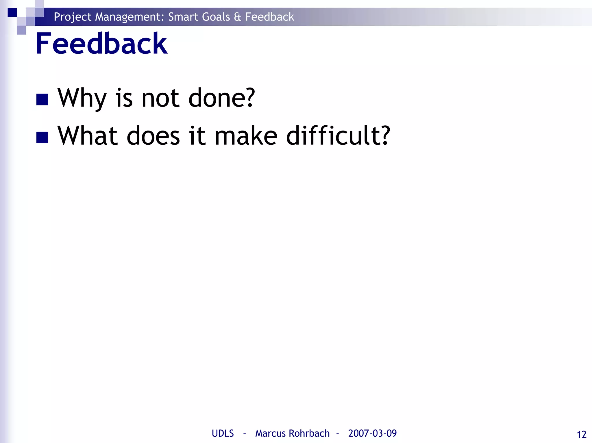 SMART Goals and Feedback (Project Management)