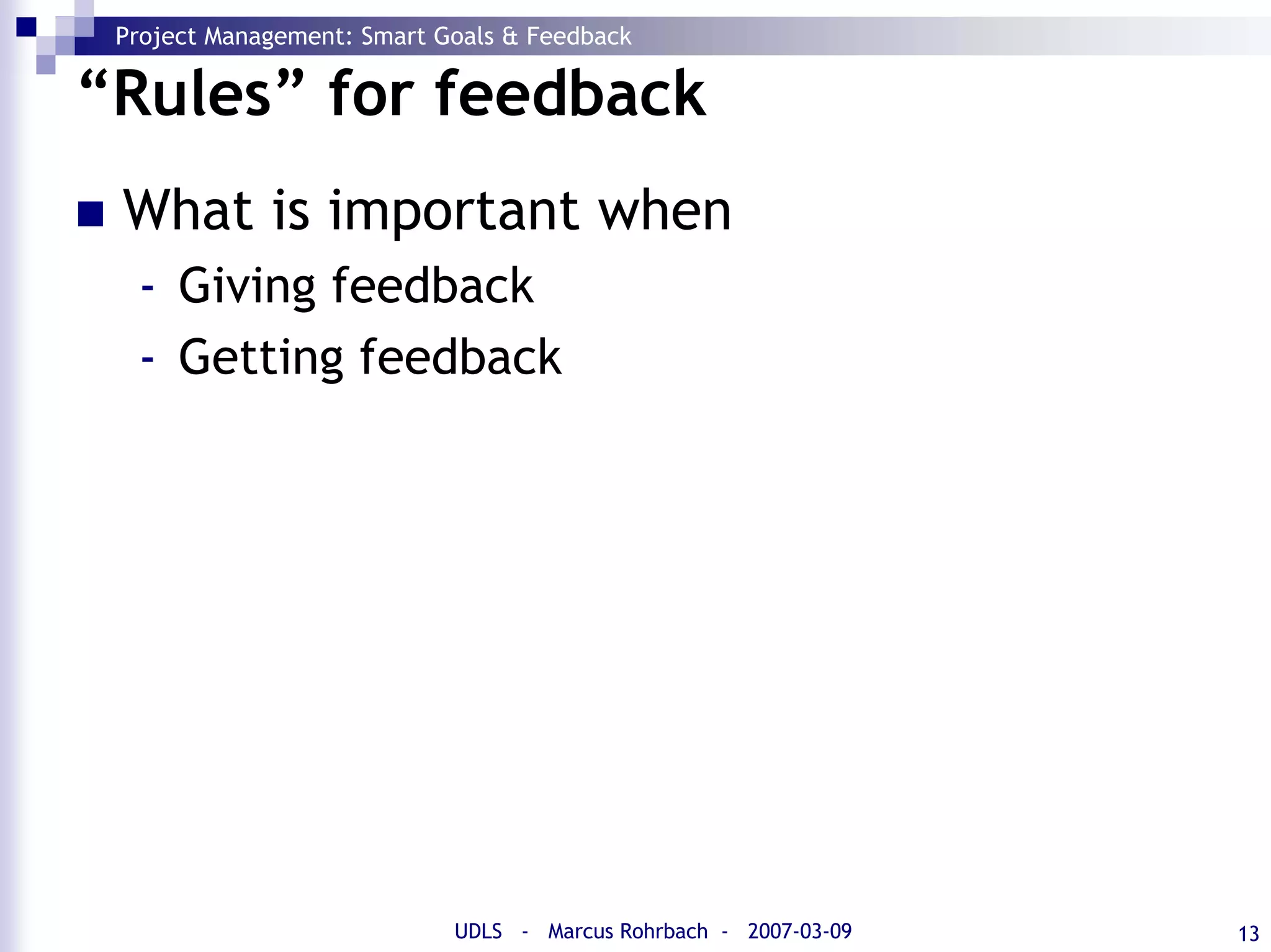 SMART Goals and Feedback (Project Management)