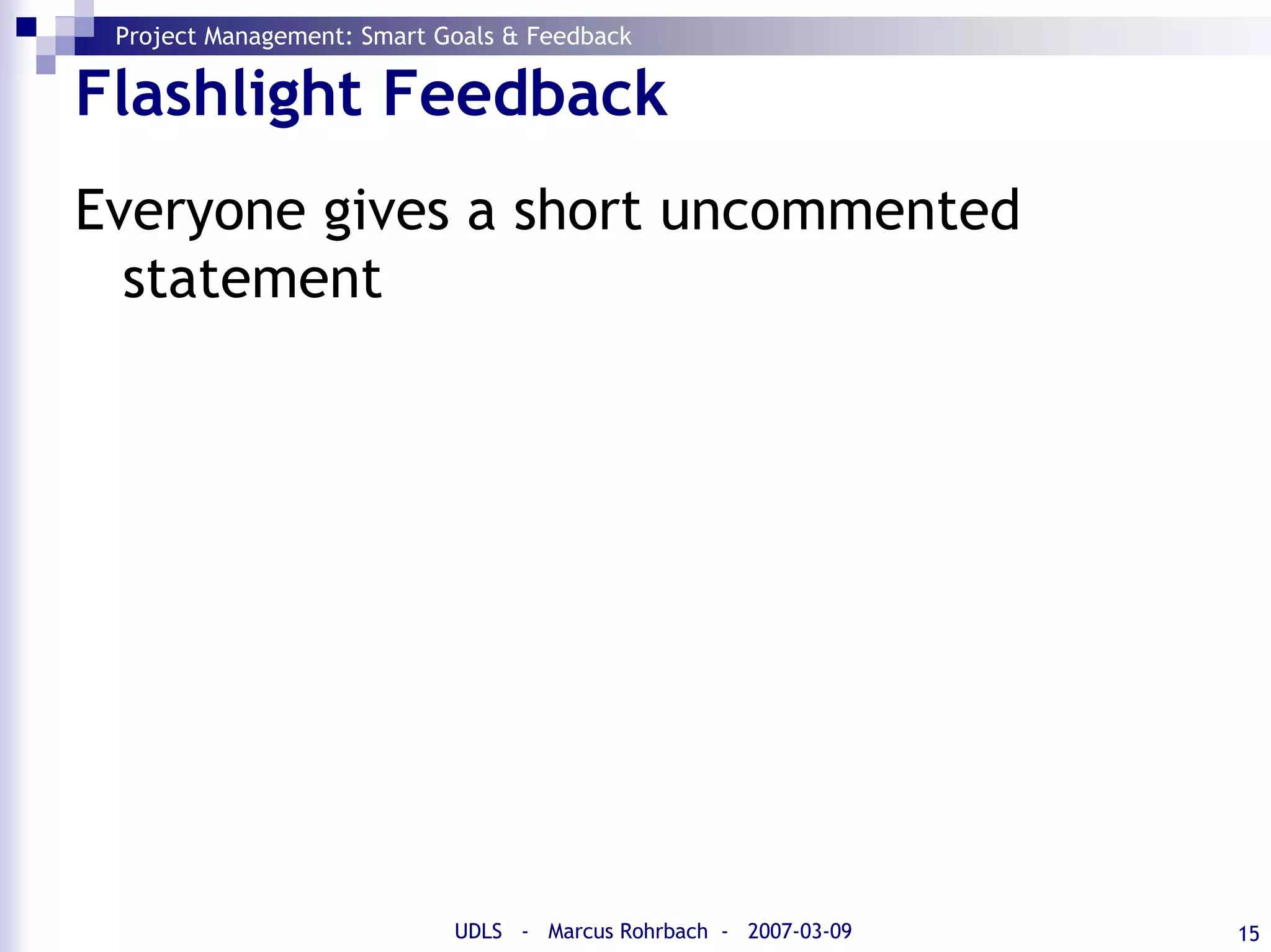 SMART Goals and Feedback (Project Management)