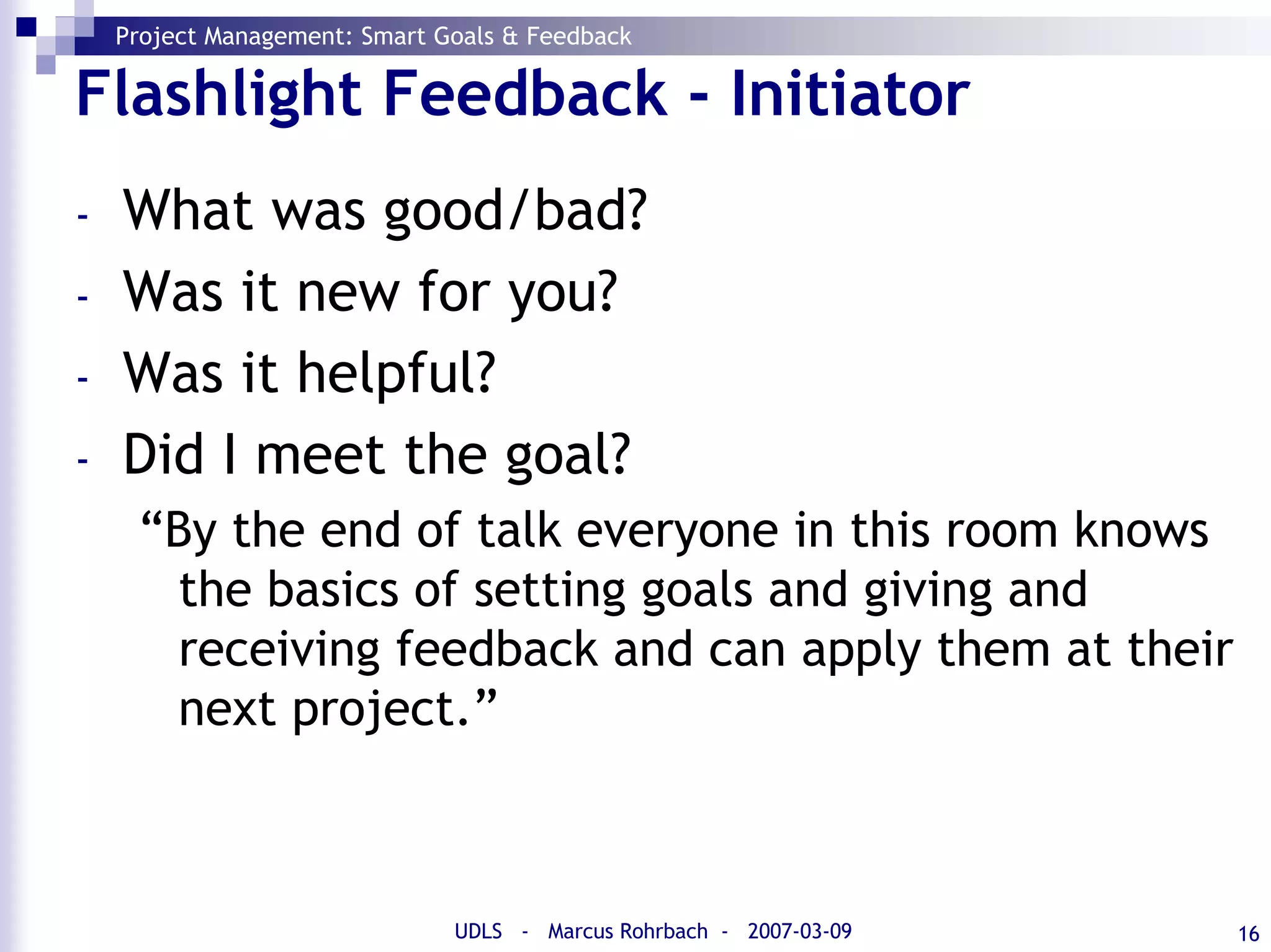 SMART Goals and Feedback (Project Management)