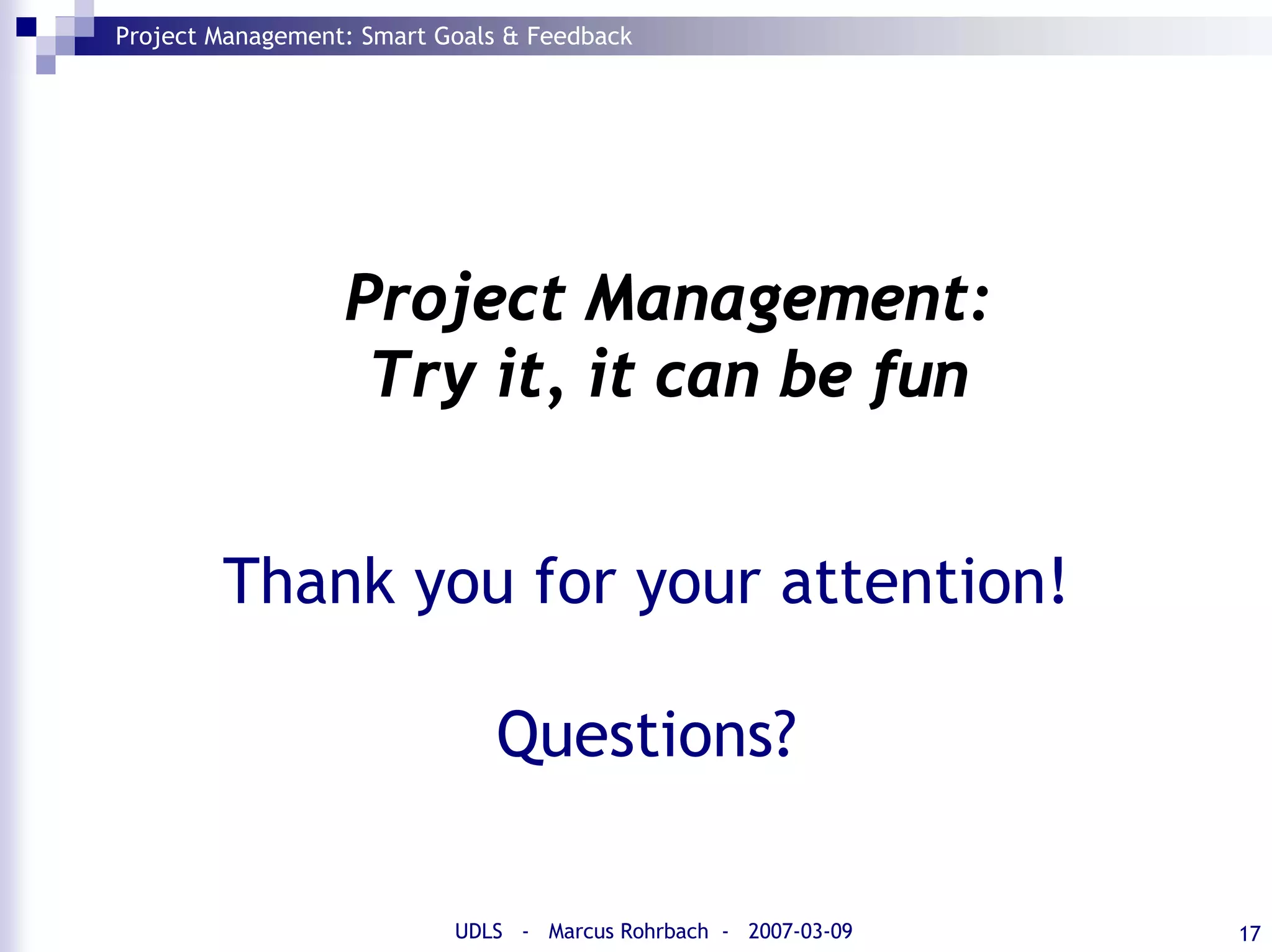 SMART Goals and Feedback (Project Management)
