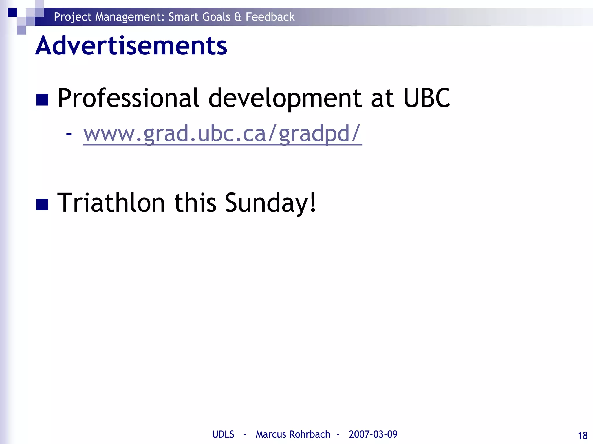 SMART Goals and Feedback (Project Management)