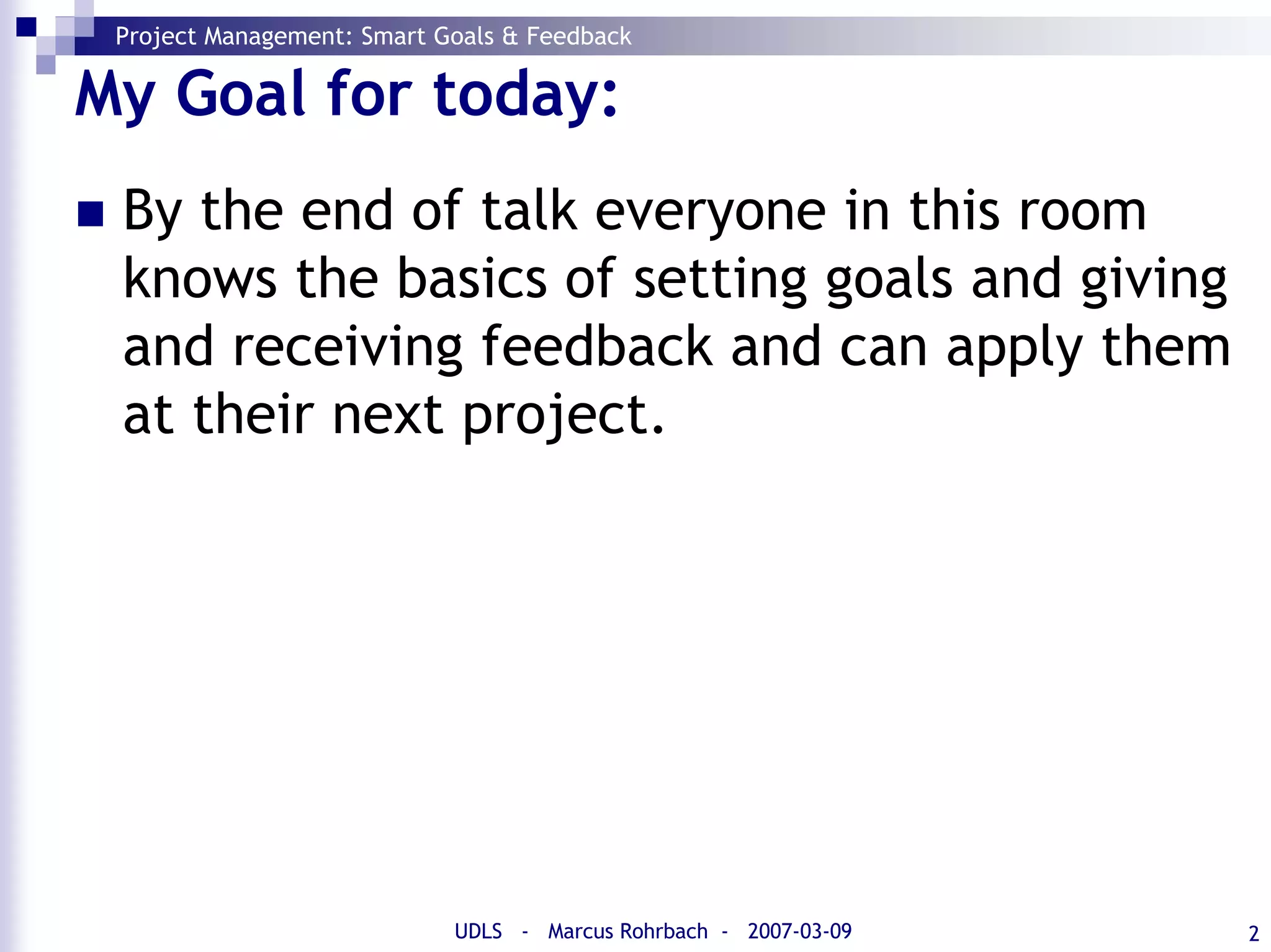 SMART Goals and Feedback (Project Management)