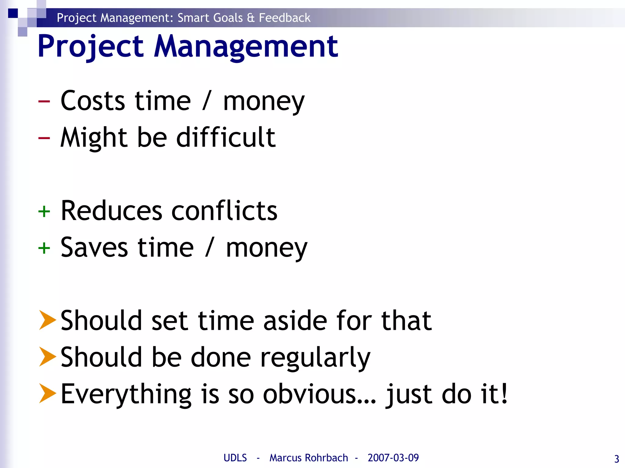 SMART Goals and Feedback (Project Management)