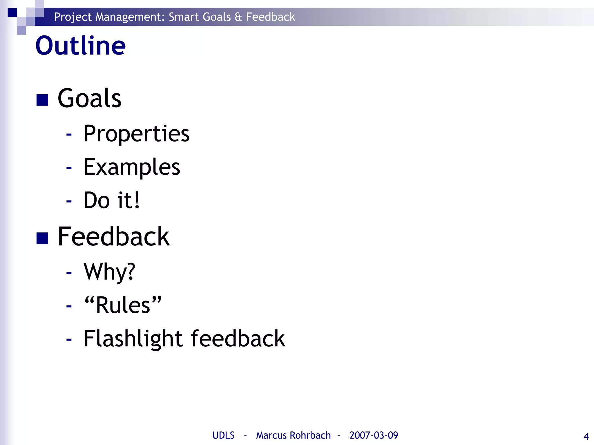 SMART Goals and Feedback (Project Management)