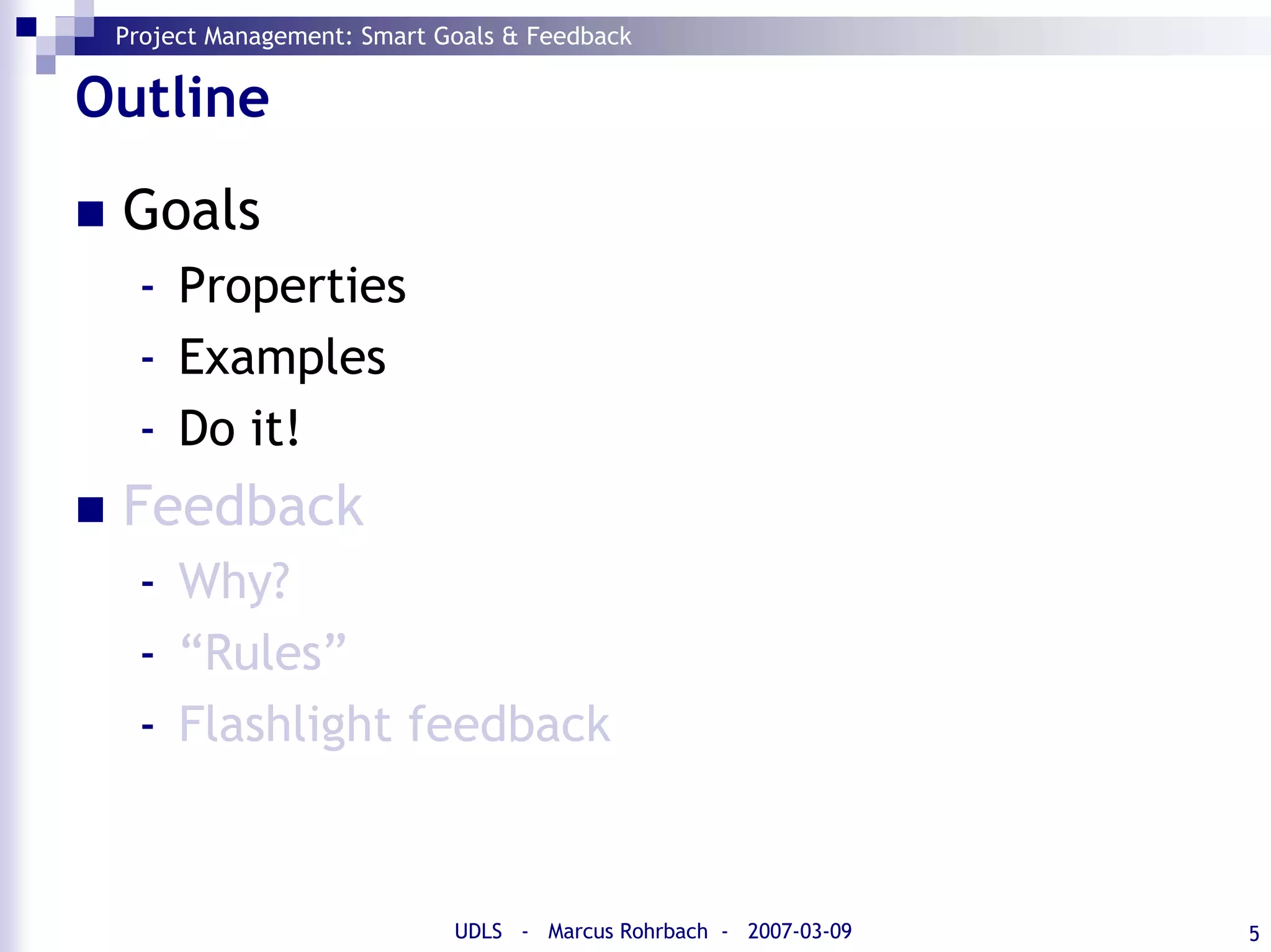 SMART Goals and Feedback (Project Management)