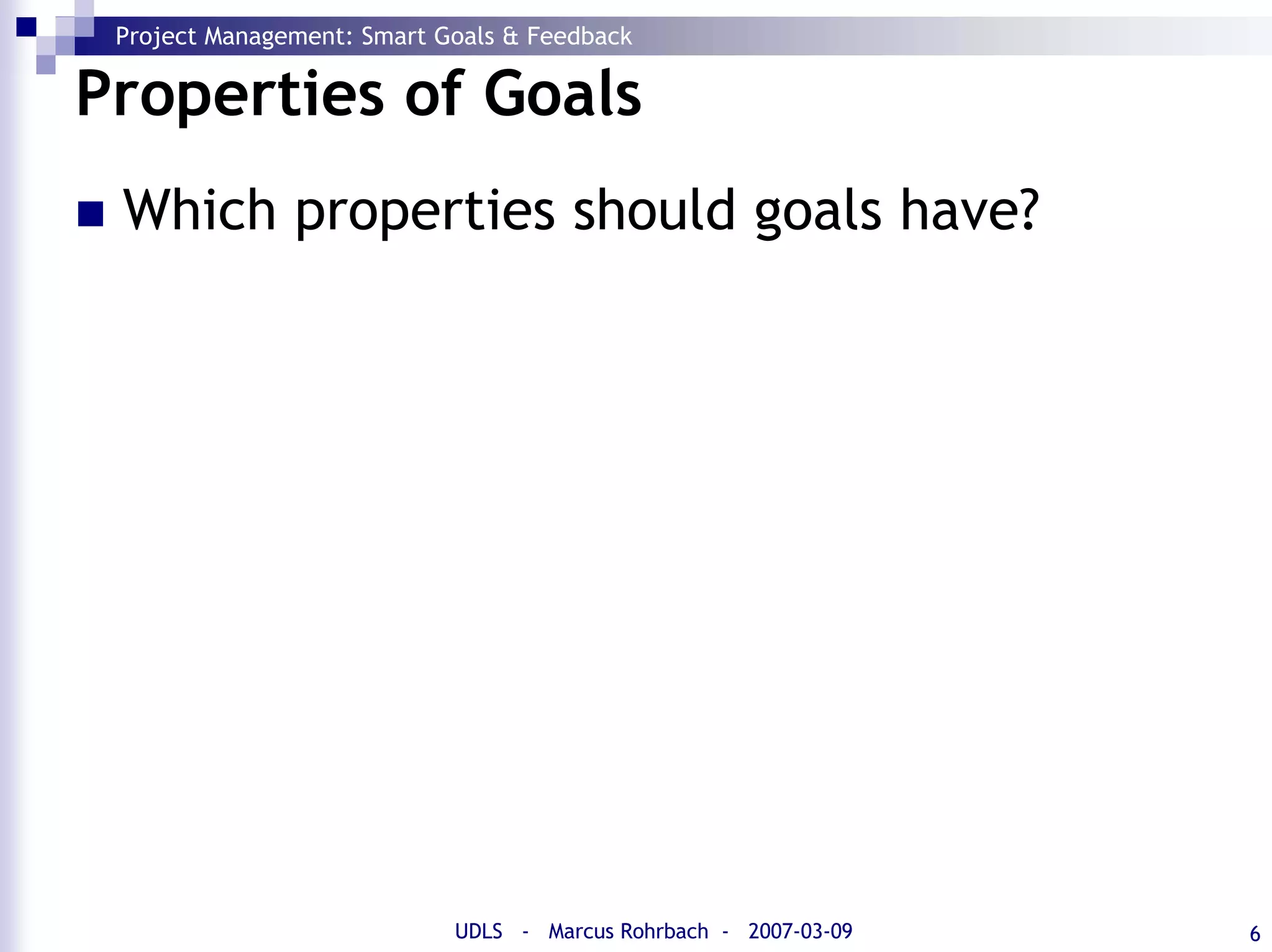 SMART Goals and Feedback (Project Management)