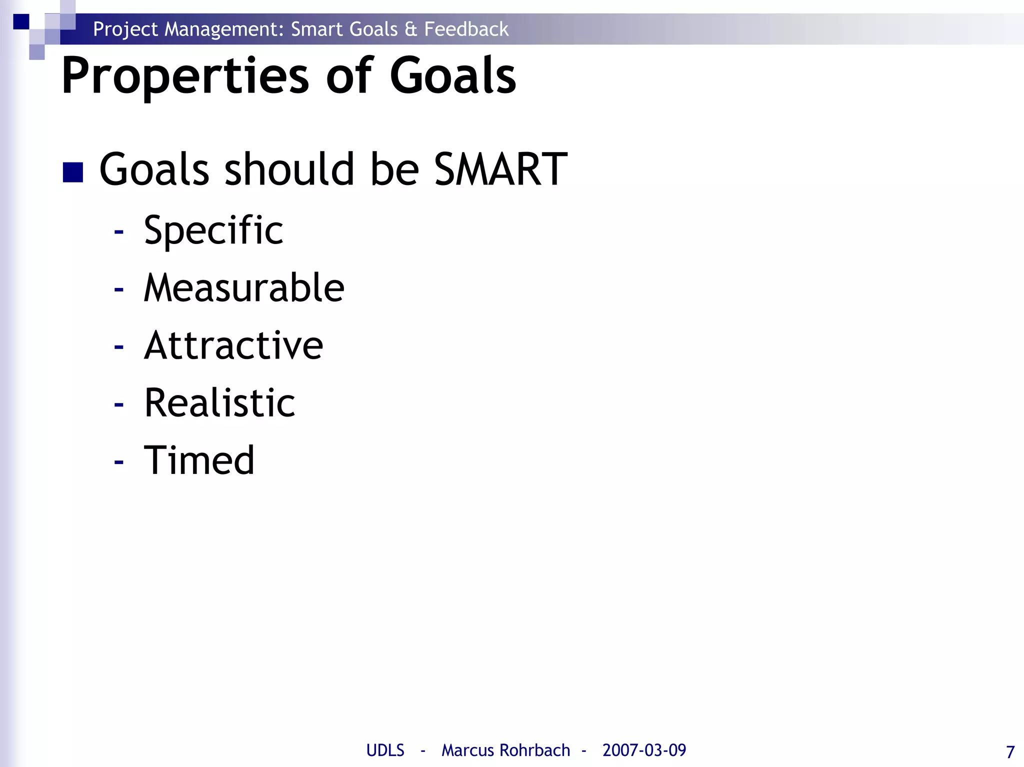 SMART Goals and Feedback (Project Management)