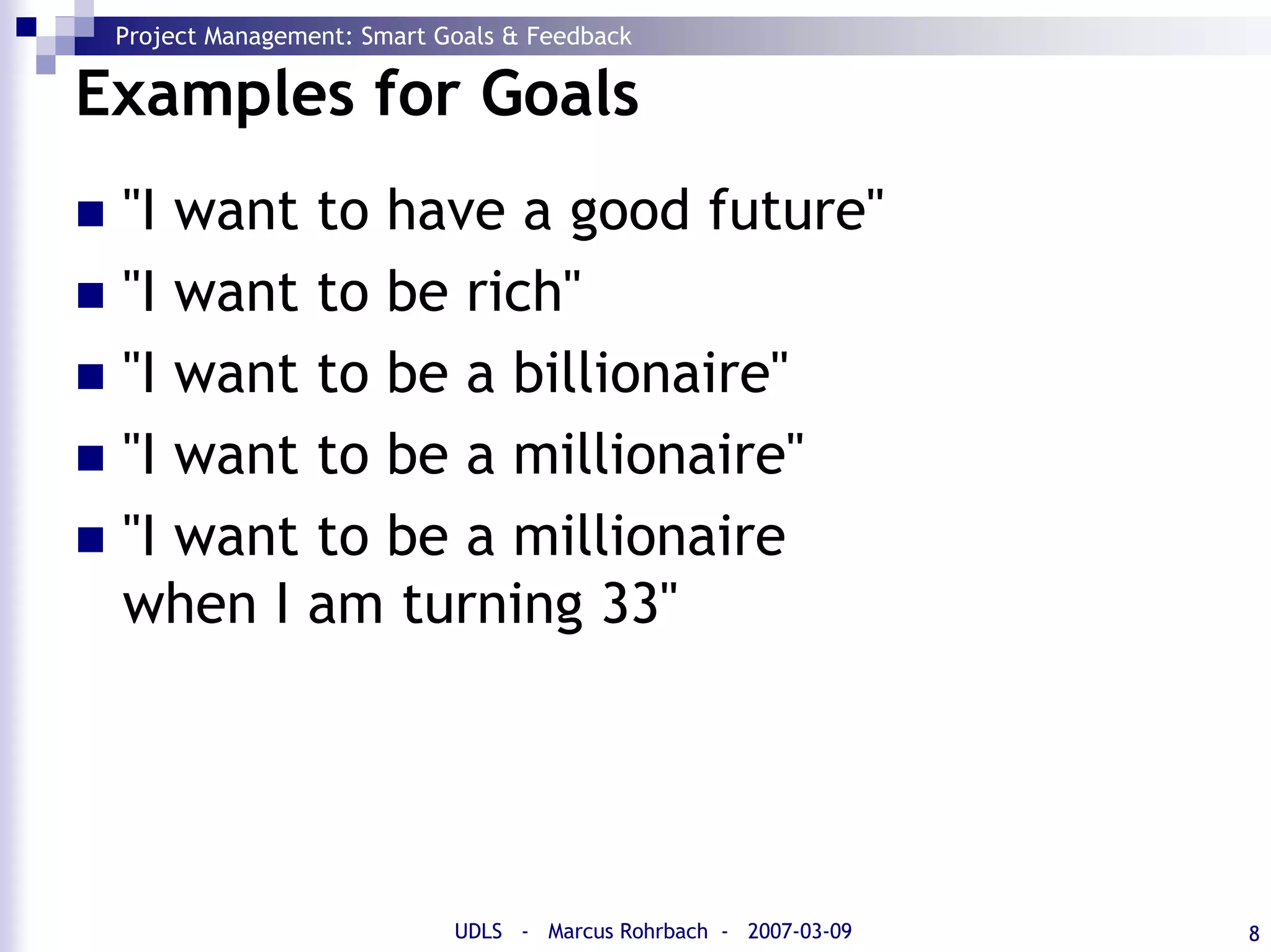 SMART Goals and Feedback (Project Management)