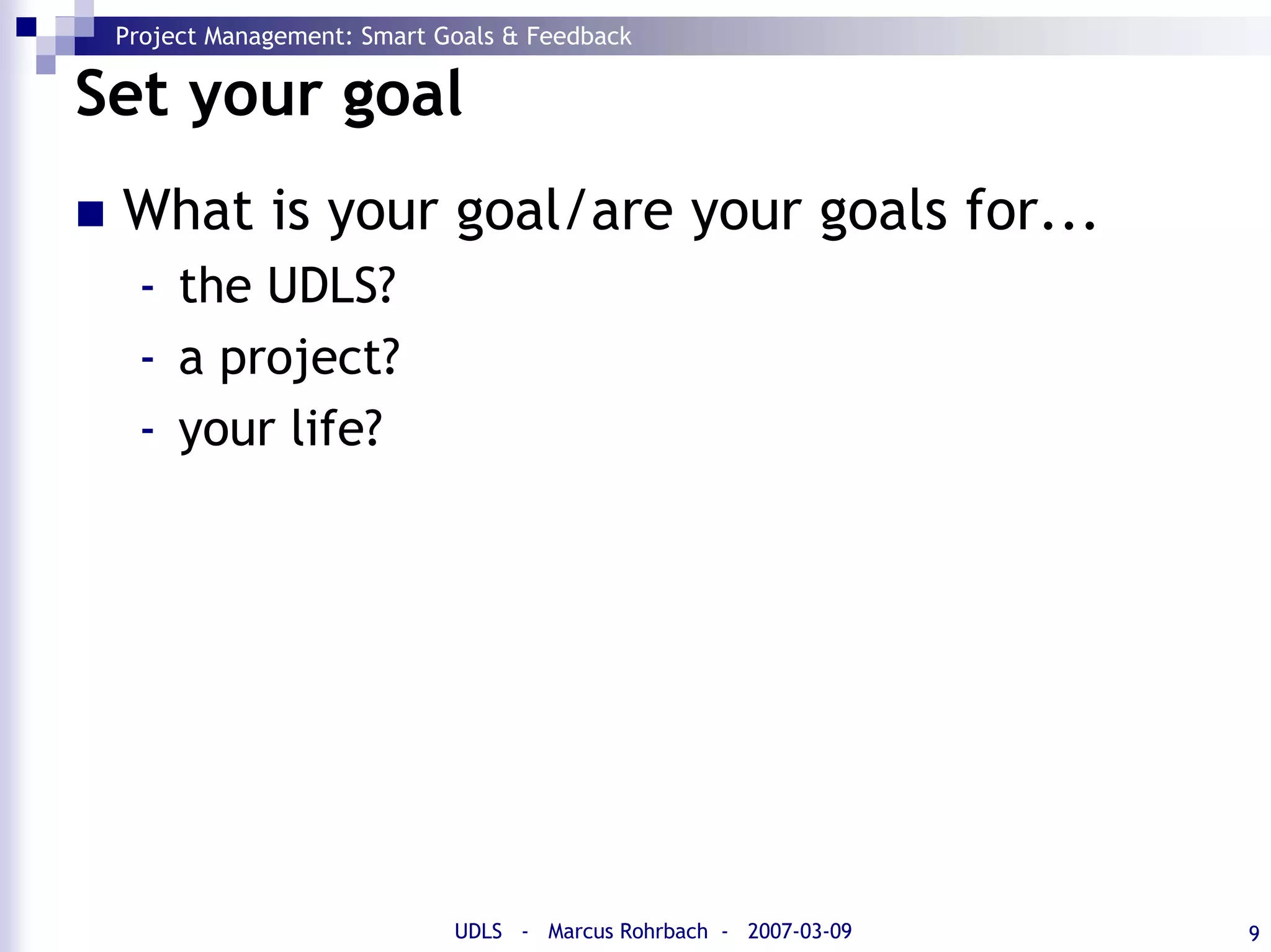 SMART Goals and Feedback (Project Management)