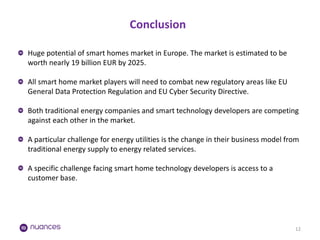 Conclusion 
12 
Huge potential of smart homes market in Europe. The market is estimated to be worth nearly 19 billion EUR ...