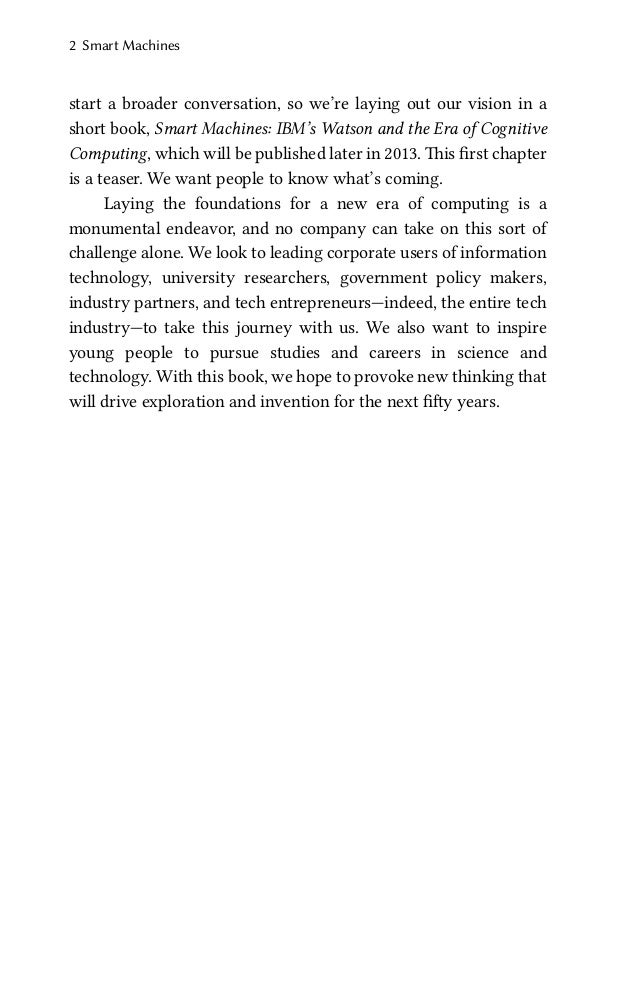 Smart machines IBM’s watson and the era of cognitive computing