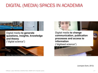 DIGITAL (MEDIA) SPACES IN ACADEMIA 
Digital media to change 
communication, publication 
processes and access to 
informat...