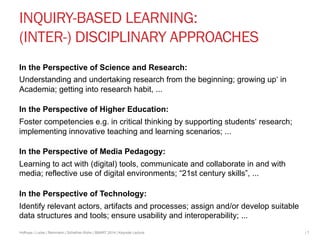 INQUIRY-BASED LEARNING: 
(INTER-) DISCIPLINARY APPROACHES 
In the Perspective of Science and Research: 
Understanding and ...
