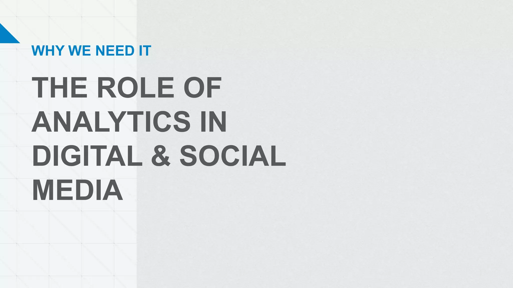 THE ROLE OF
ANALYTICS IN
DIGITAL & SOCIAL
MEDIA
WHY WE NEED IT
 