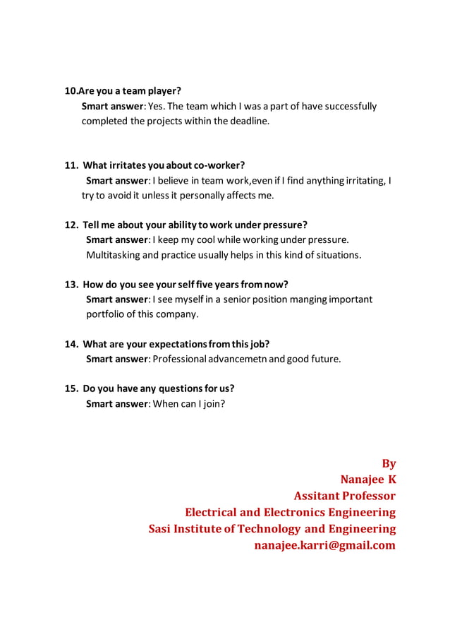 Smart Answers In Interview